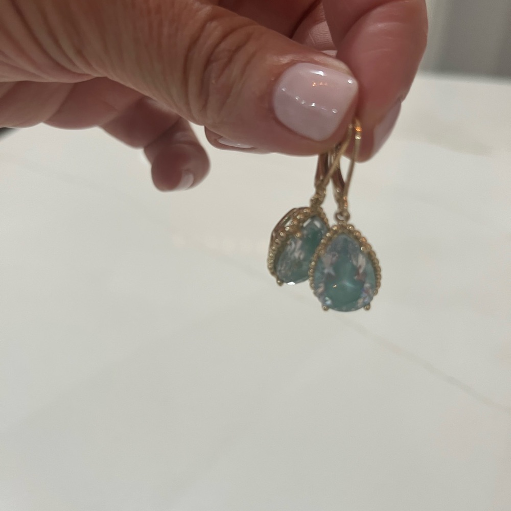 Gold Tone and Blue Drop Earrings